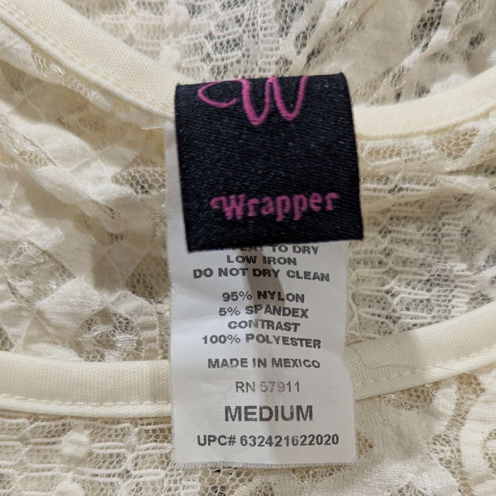 Wrapper Lace Ruffle Tunic Top Ivory Crochet Drawstring Waist Medium - Picture 3 of 7